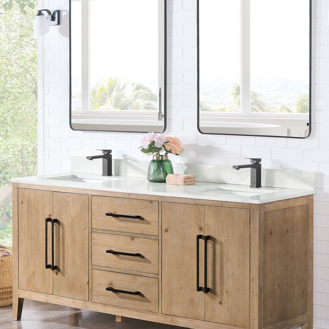 Arbios Arbios Quartz Stone Vanity Top in Calacatta White with White Sink