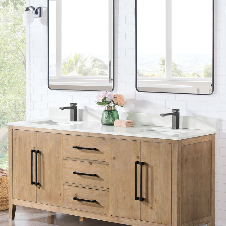 Arbios Arbios Quartz Stone Vanity Top in Calacatta White with White Sink