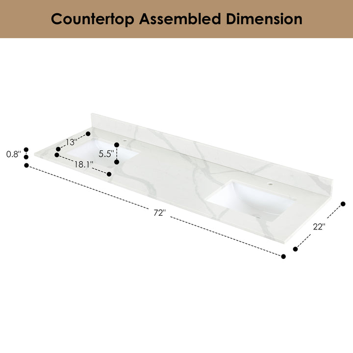 Arbios Arbios Quartz Stone Vanity Top in Calacatta White with White Sink