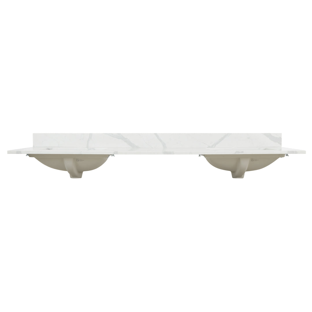 Arbios Arbios Quartz Stone Vanity Top in Calacatta White with White Sink