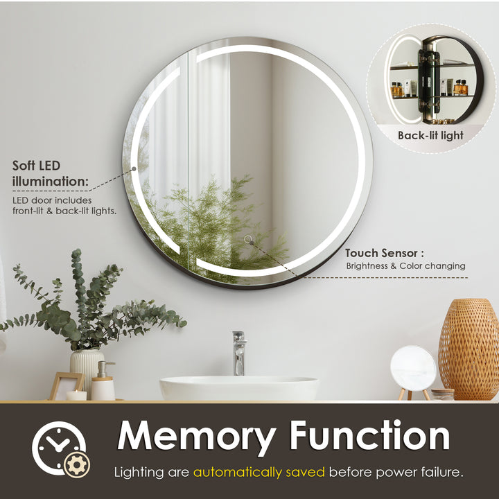 Radiant Round Frameless Surface-Mount LED Lighted Bathroom Mirror Medicine Cabinet