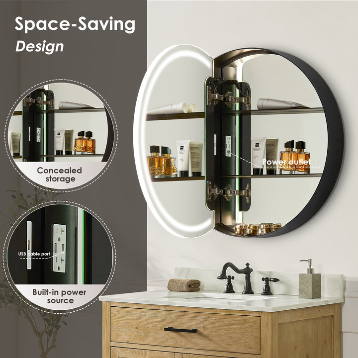 Radiant Round Frameless Surface-Mount LED Lighted Bathroom Mirror Medicine Cabinet