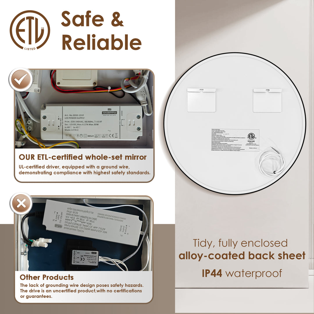 Radiant Round Frameless Surface-Mount LED Lighted Bathroom Mirror Medicine Cabinet