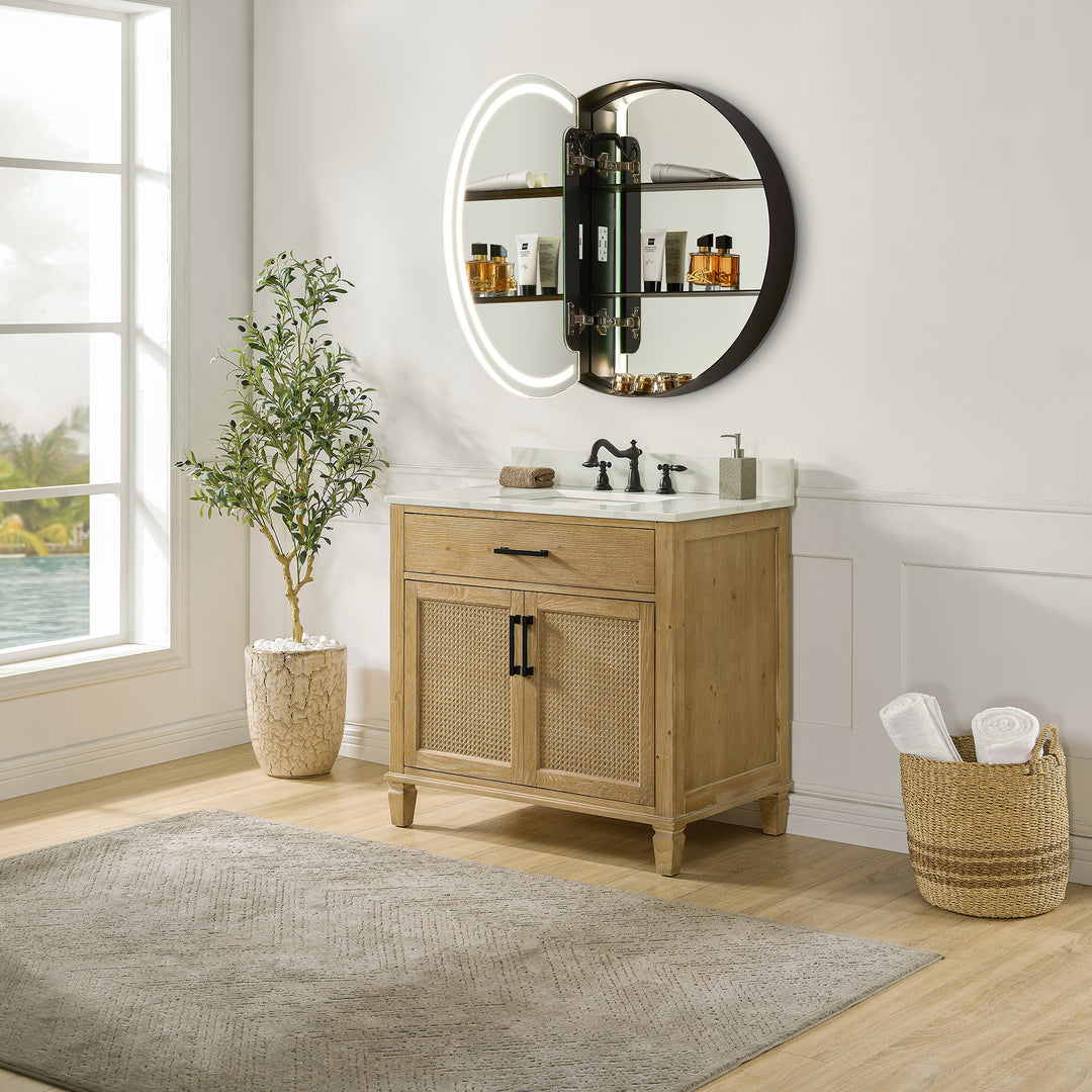 Radiant Round Frameless Surface-Mount LED Lighted Bathroom Mirror Medicine Cabinet