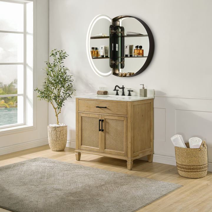 Radiant Round Frameless Surface-Mount LED Lighted Bathroom Mirror Medicine Cabinet