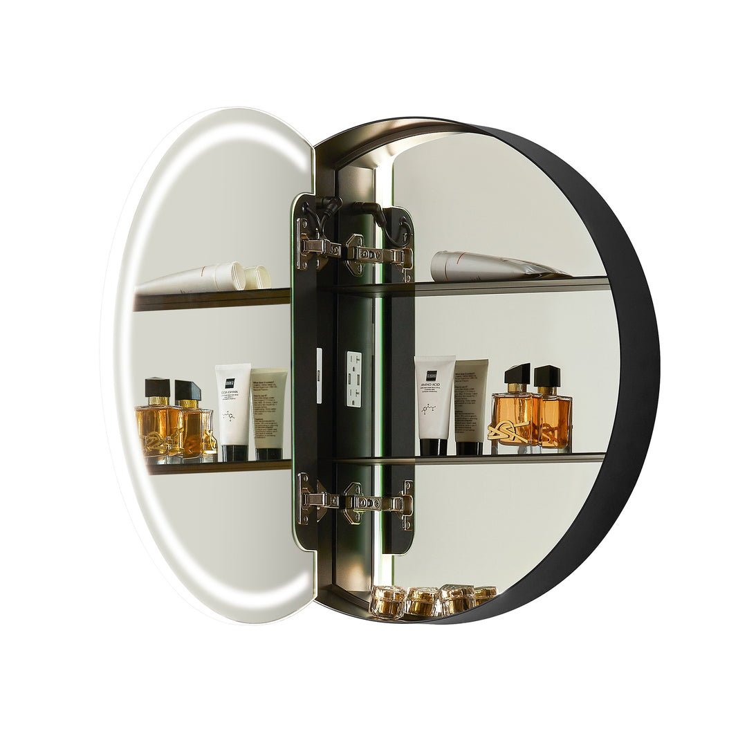 Radiant Round Frameless Surface-Mount LED Lighted Bathroom Mirror Medicine Cabinet