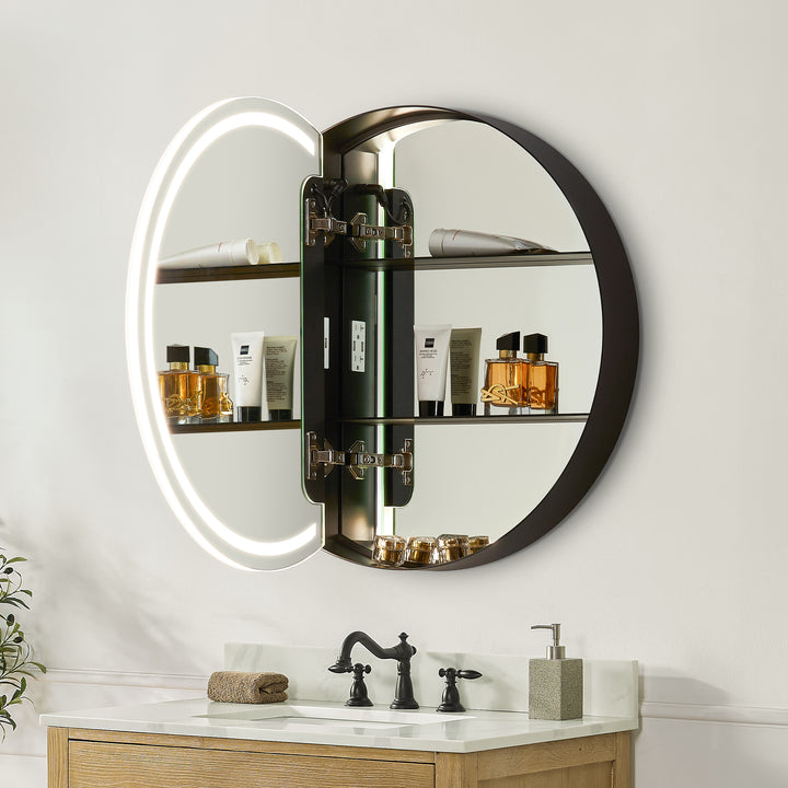 Radiant Round Frameless Surface-Mount LED Lighted Bathroom Mirror Medicine Cabinet