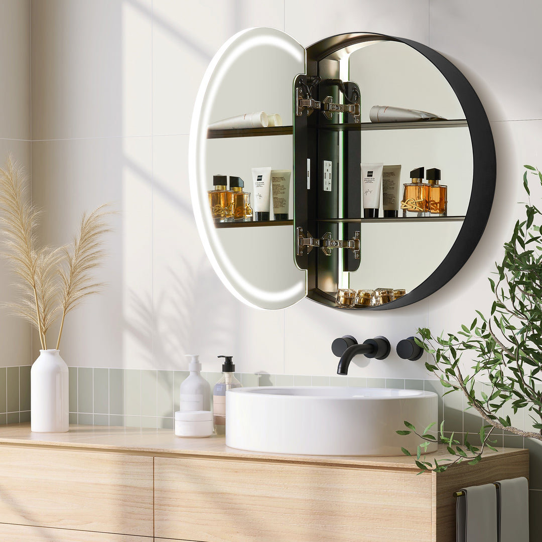 Radiant Round Frameless Surface-Mount LED Lighted Bathroom Mirror Medicine Cabinet