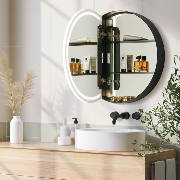 Radiant Round Frameless Surface-Mount LED Lighted Bathroom Mirror Medicine Cabinet