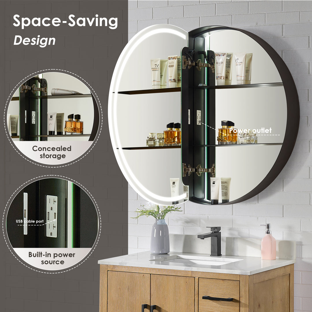 Radiant Round Frameless Surface-Mount LED Lighted Bathroom Mirror Medicine Cabinet