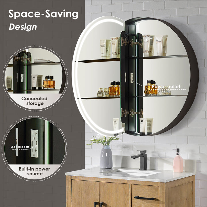 Radiant Round Frameless Surface-Mount LED Lighted Bathroom Mirror Medicine Cabinet