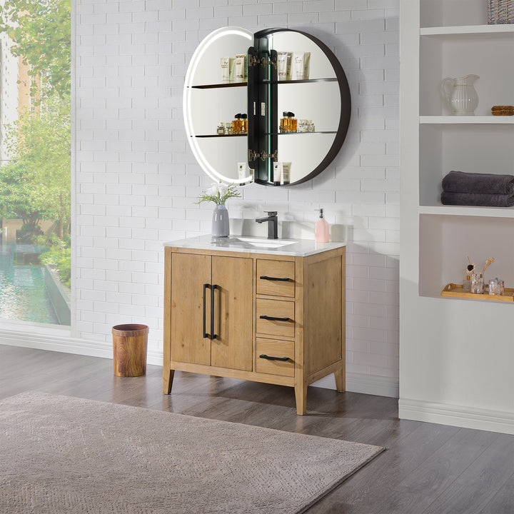 Radiant Round Frameless Surface-Mount LED Lighted Bathroom Mirror Medicine Cabinet