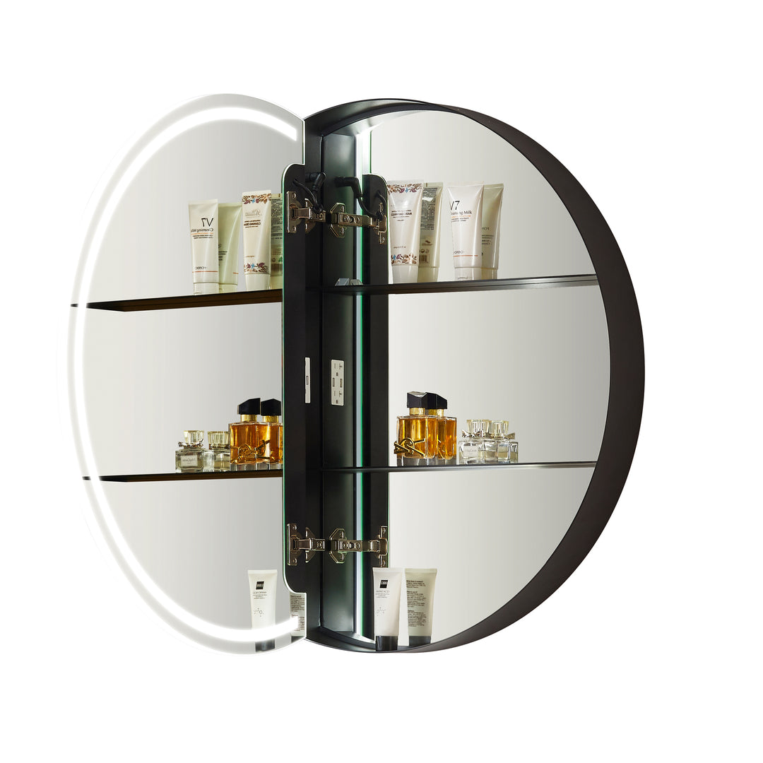 Radiant Round Frameless Surface-Mount LED Lighted Bathroom Mirror Medicine Cabinet