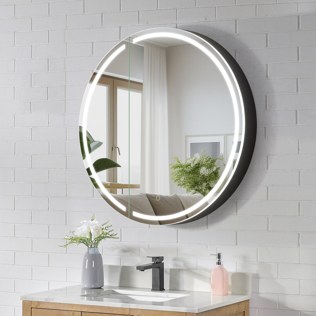 Radiant Round Frameless Surface-Mount LED Lighted Bathroom Mirror Medicine Cabinet