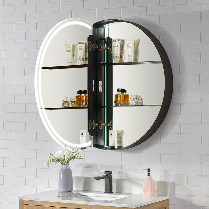 Radiant Round Frameless Surface-Mount LED Lighted Bathroom Mirror Medicine Cabinet