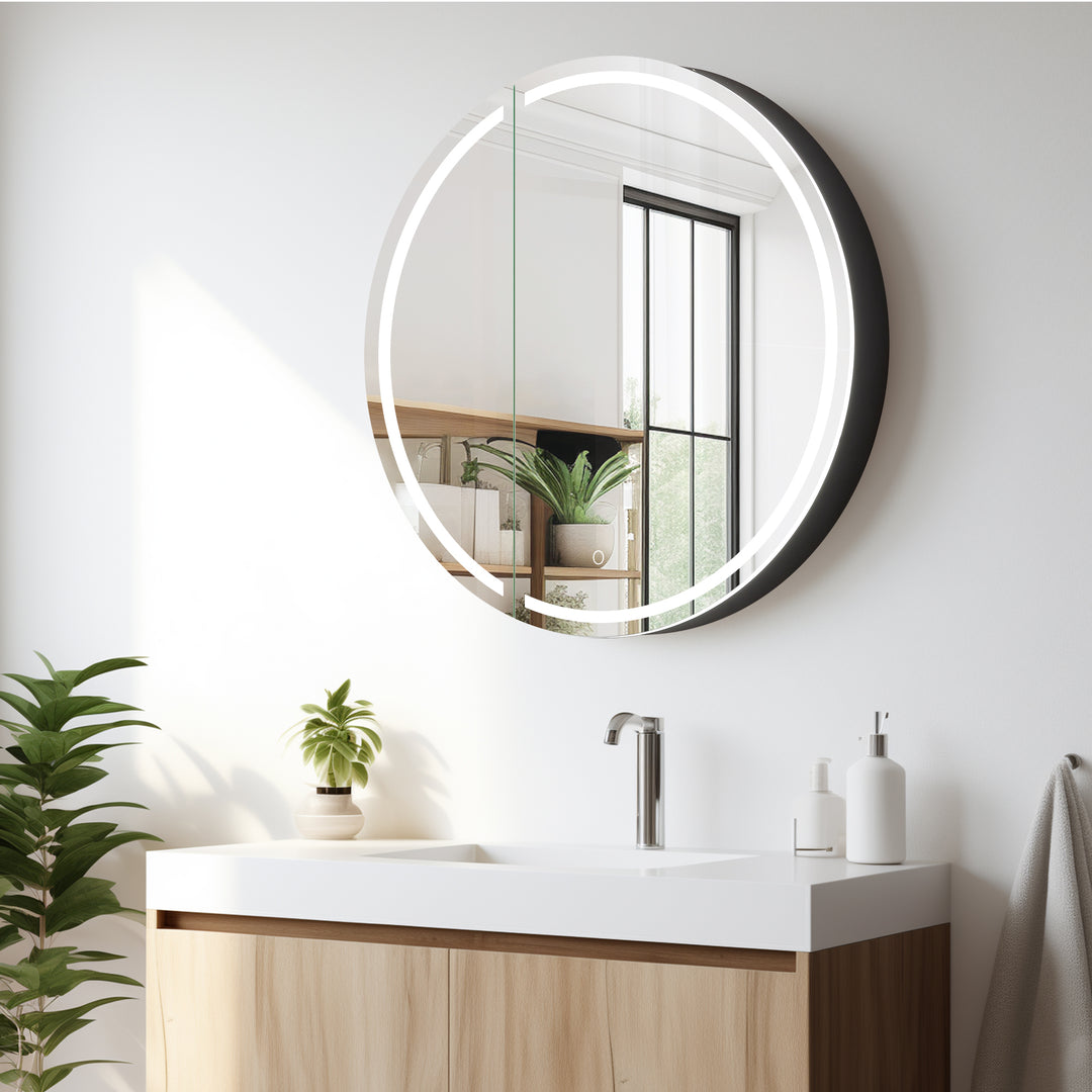 Radiant Round Frameless Surface-Mount LED Lighted Bathroom Mirror Medicine Cabinet