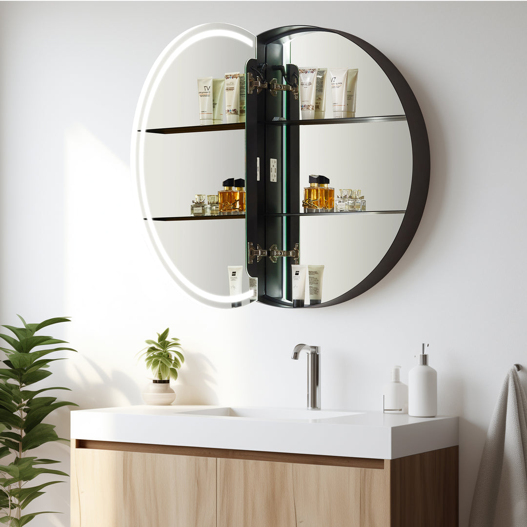 Radiant Round Frameless Surface-Mount LED Lighted Bathroom Mirror Medicine Cabinet