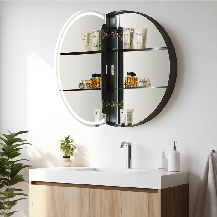 Radiant Round Frameless Surface-Mount LED Lighted Bathroom Mirror Medicine Cabinet