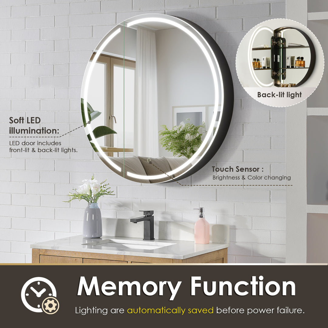 Radiant Round Frameless Surface-Mount LED Lighted Bathroom Mirror Medicine Cabinet