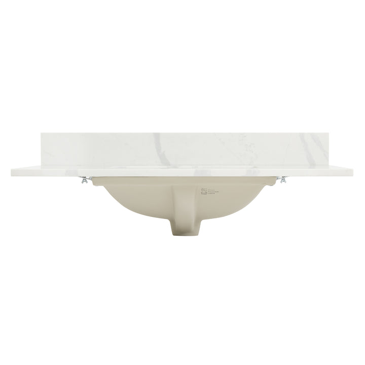 Arbios Arbios Quartz Stone Vanity Top in Calacatta White with White Sink - Pre-drilled for 8" widespread, 3-hole faucet design