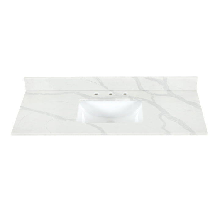 Arbios Arbios Quartz Stone Vanity Top in Calacatta White with White Sink - Pre-drilled for 8" widespread, 3-hole faucet design