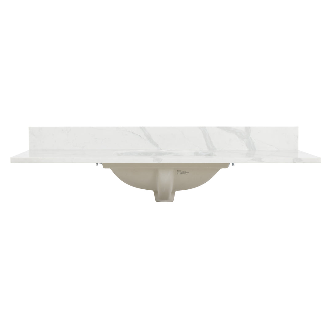 Arbios Arbios Quartz Stone Vanity Top in Calacatta White with White Sink - Pre-drilled for 8" widespread, 3-hole faucet design