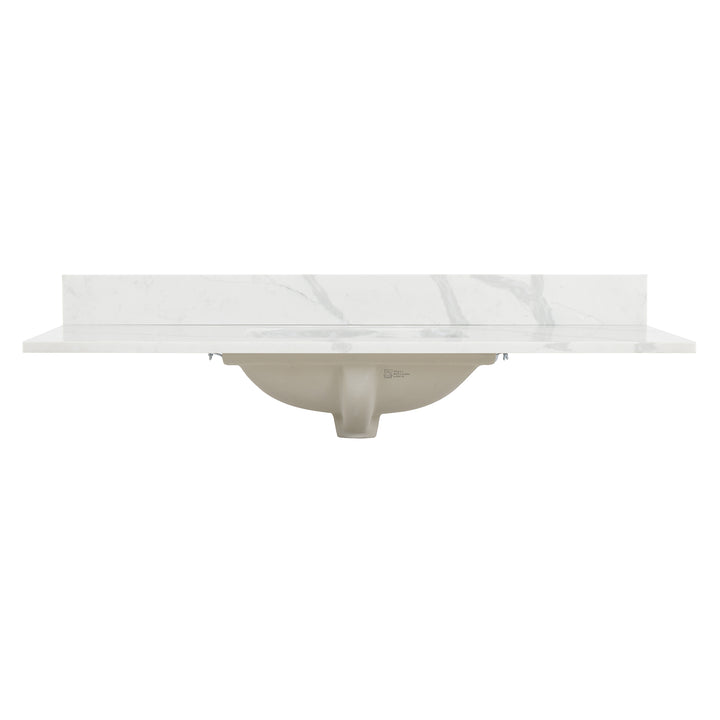 Arbios Arbios Quartz Stone Vanity Top in Calacatta White with White Sink - Pre-drilled for 8" widespread, 3-hole faucet design