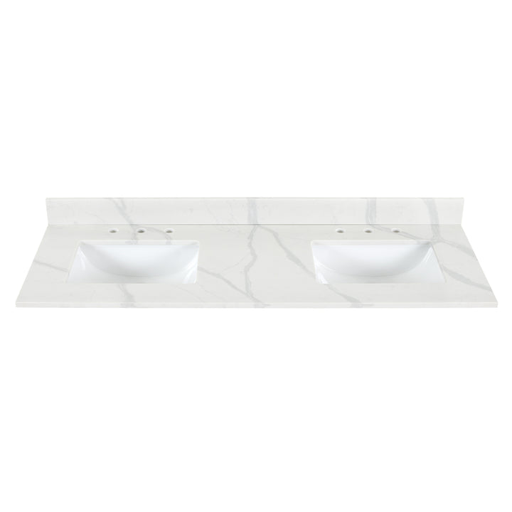 Arbios Arbios Quartz Stone Vanity Top in Calacatta White with White Sink - Pre-drilled for 8" widespread, 3-hole faucet design