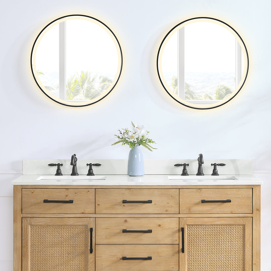 Arbios Arbios Quartz Stone Vanity Top in Calacatta White with White Sink - Pre-drilled for 8" widespread, 3-hole faucet design