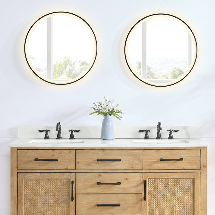 Arbios Arbios Quartz Stone Vanity Top in Calacatta White with White Sink - Pre-drilled for 8" widespread, 3-hole faucet design