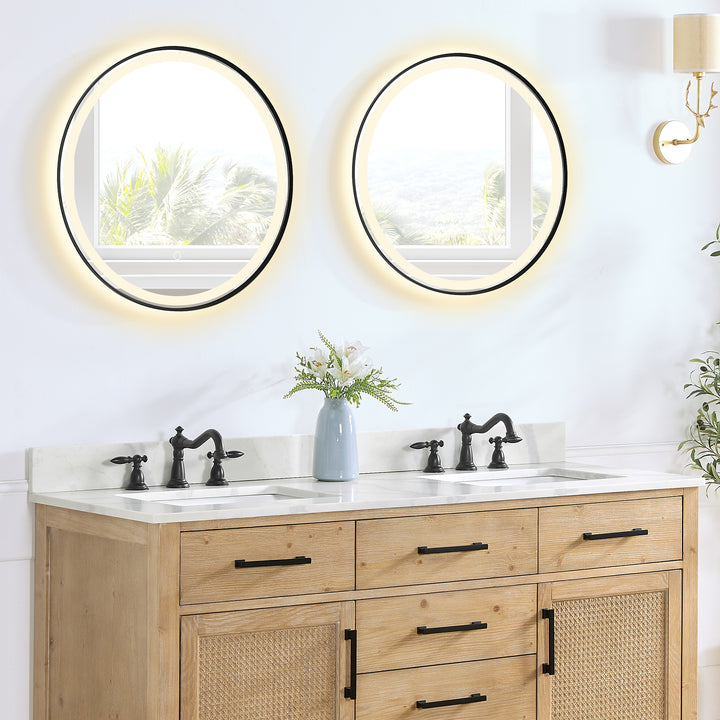 Arbios Arbios Quartz Stone Vanity Top in Calacatta White with White Sink - Pre-drilled for 8" widespread, 3-hole faucet design