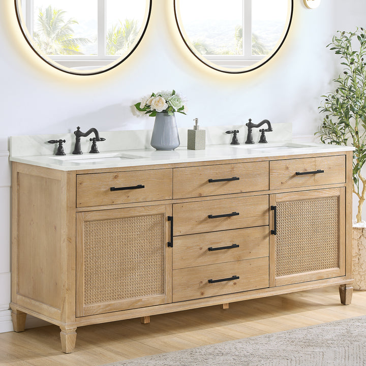 Arbios Arbios Quartz Stone Vanity Top in Calacatta White with White Sink - Pre-drilled for 8" widespread, 3-hole faucet design