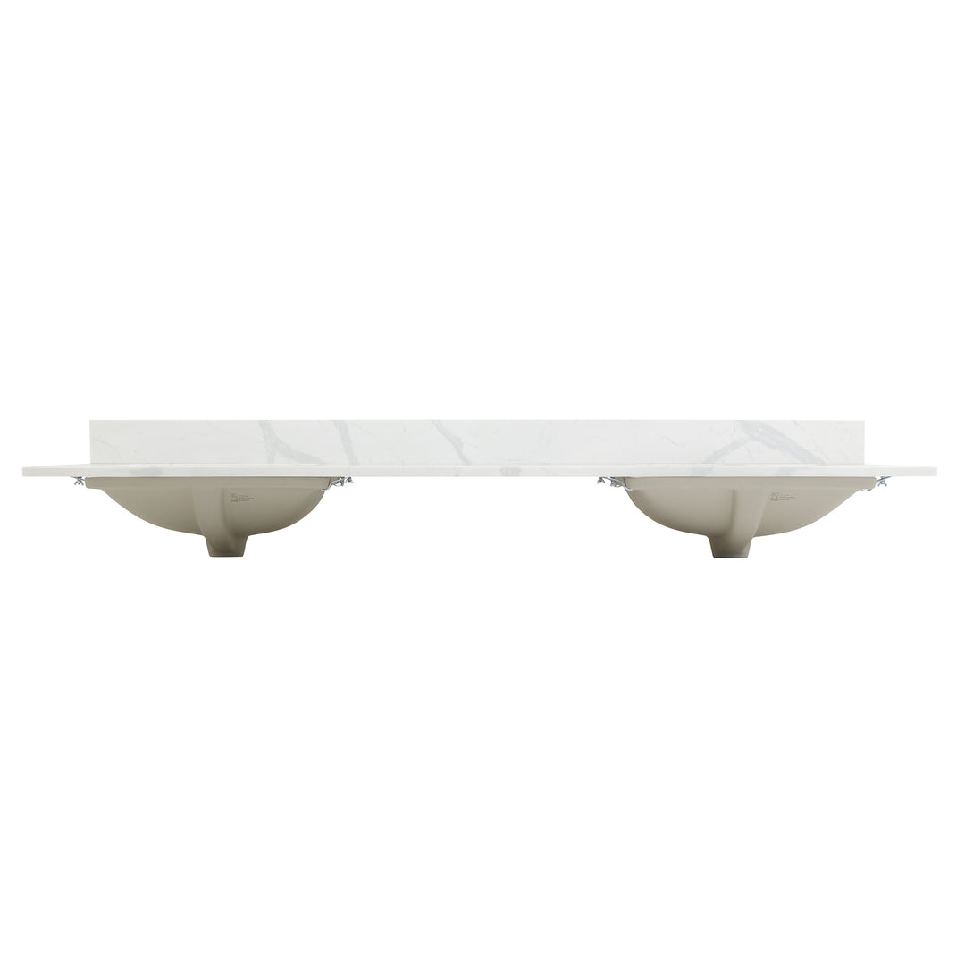 Arbios Arbios Quartz Stone Vanity Top in Calacatta White with White Sink - Pre-drilled for 8" widespread, 3-hole faucet design