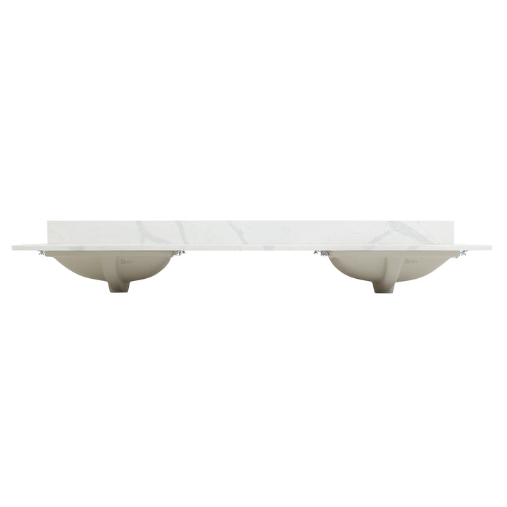 Arbios Arbios Quartz Stone Vanity Top in Calacatta White with White Sink - Pre-drilled for 8" widespread, 3-hole faucet design