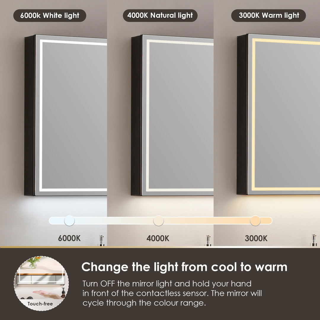 Hesili Rectangular Frameless Surface-Mount LED Lighted Bathroom Mirror Medicine Cabinet