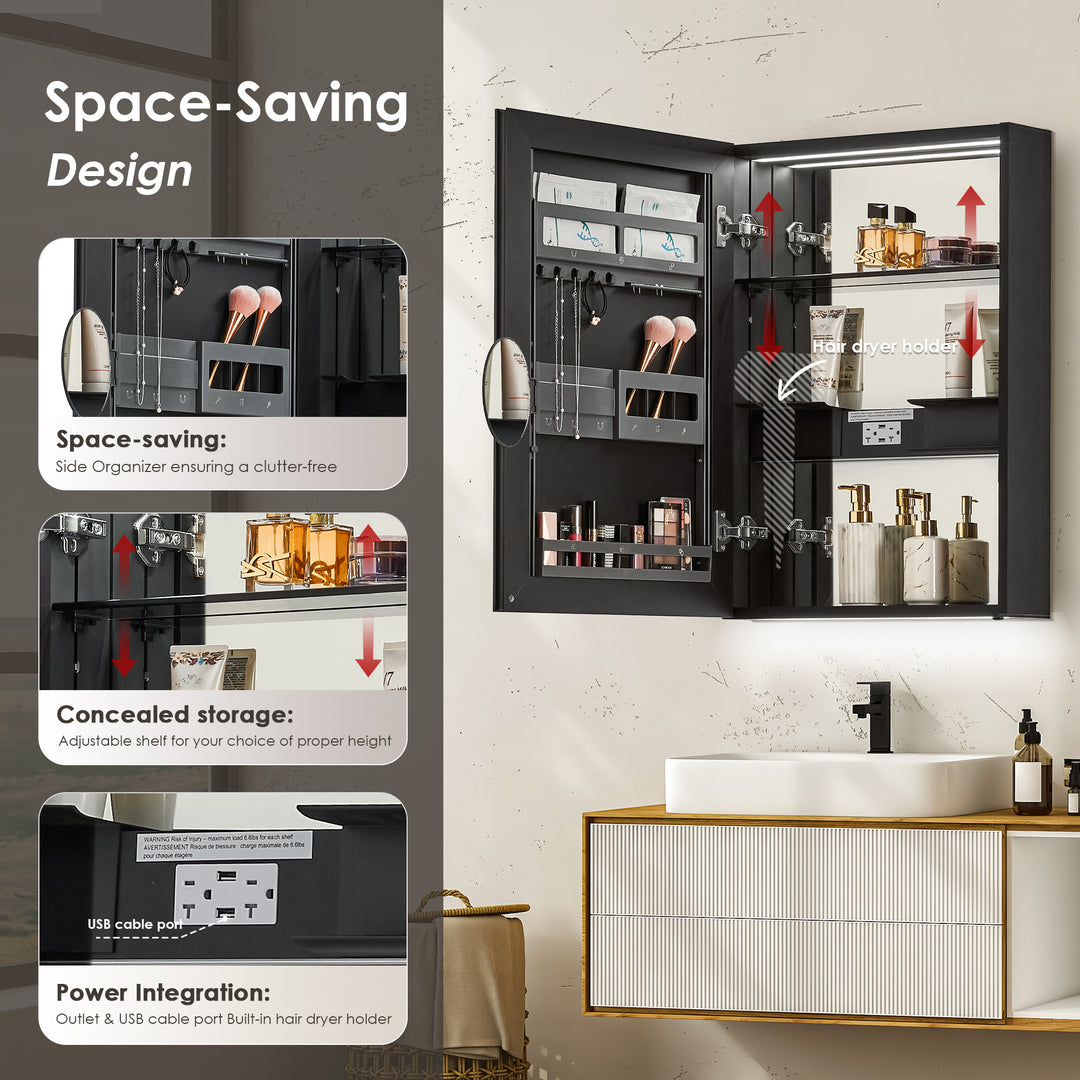 Hesili Rectangular Frameless Surface-Mount LED Lighted Bathroom Mirror Medicine Cabinet
