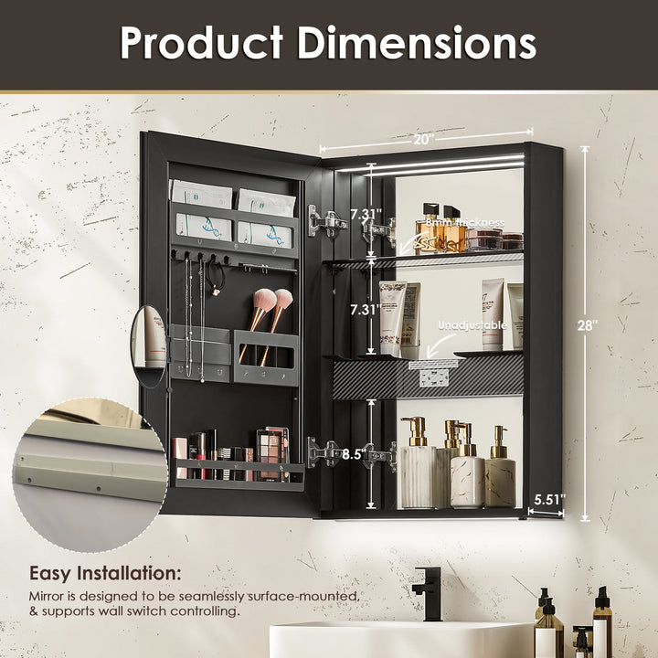 Hesili Rectangular Frameless Surface-Mount LED Lighted Bathroom Mirror Medicine Cabinet