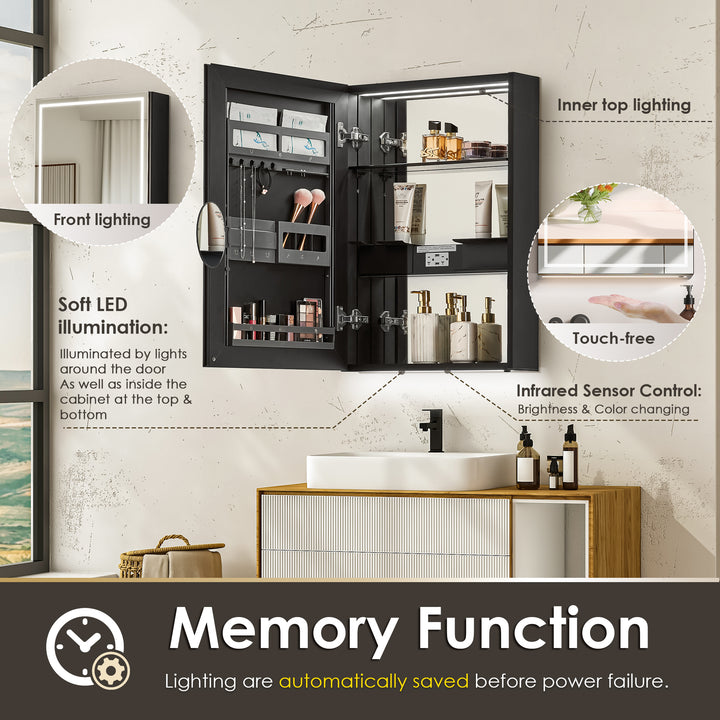 Hesili Rectangular Frameless Surface-Mount LED Lighted Bathroom Mirror Medicine Cabinet