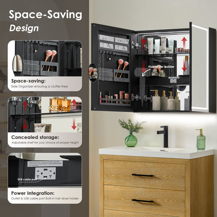 Hesili Rectangular Frameless Surface-Mount LED Lighted Bathroom Mirror Medicine Cabinet