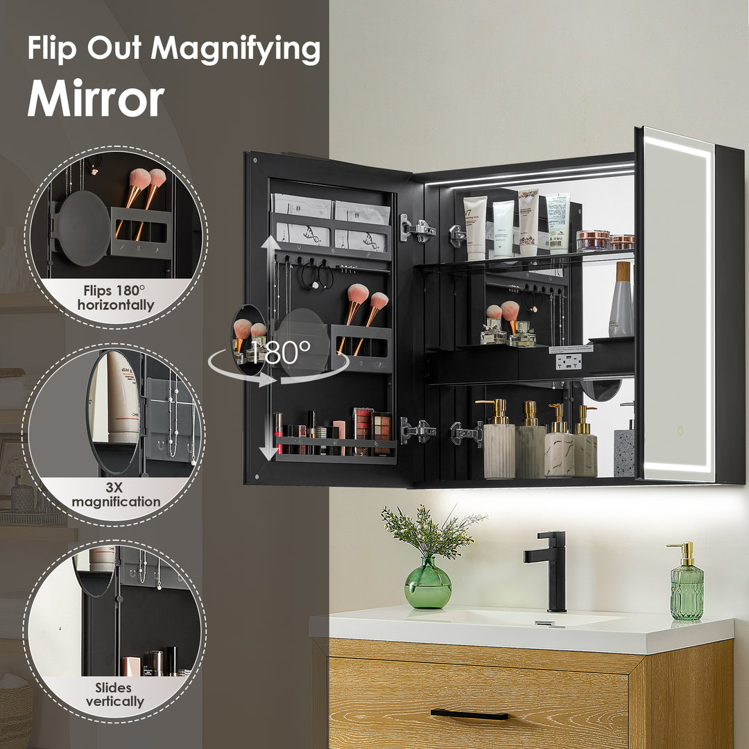 Hesili Rectangular Frameless Surface-Mount LED Lighted Bathroom Mirror Medicine Cabinet