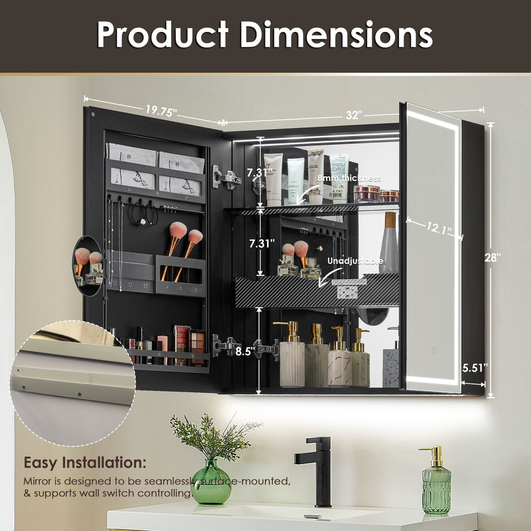 Hesili Rectangular Frameless Surface-Mount LED Lighted Bathroom Mirror Medicine Cabinet