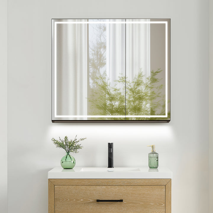Hesili Rectangular Frameless Surface-Mount LED Lighted Bathroom Mirror Medicine Cabinet