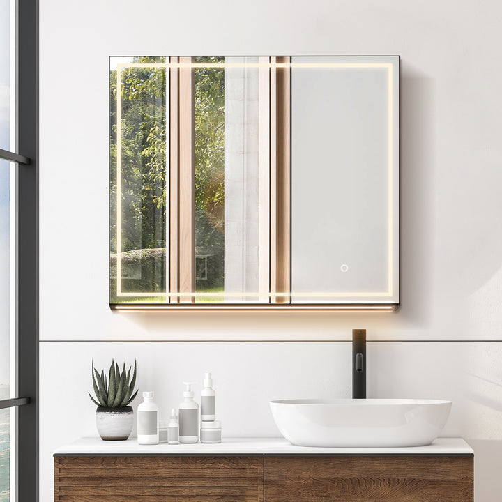 Hesili Rectangular Frameless Surface-Mount LED Lighted Bathroom Mirror Medicine Cabinet