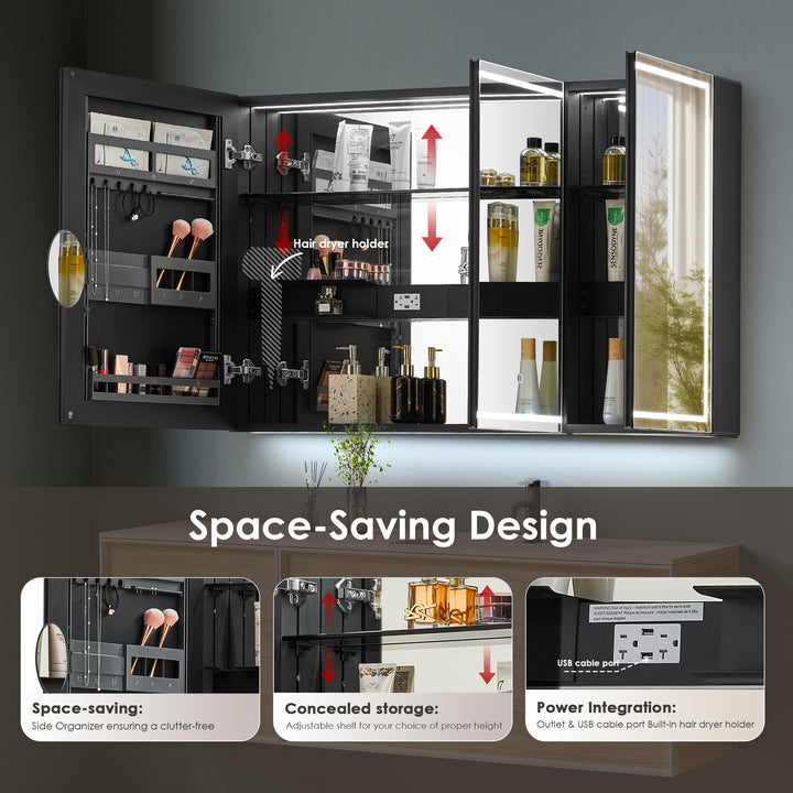 Hesili Rectangular Frameless Surface-Mount LED Lighted Bathroom Mirror Medicine Cabinet