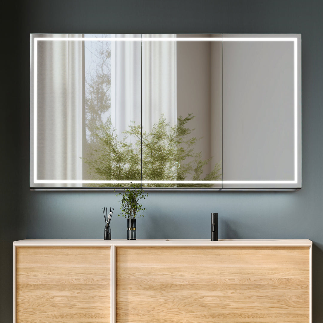 Hesili Rectangular Frameless Surface-Mount LED Lighted Bathroom Mirror Medicine Cabinet