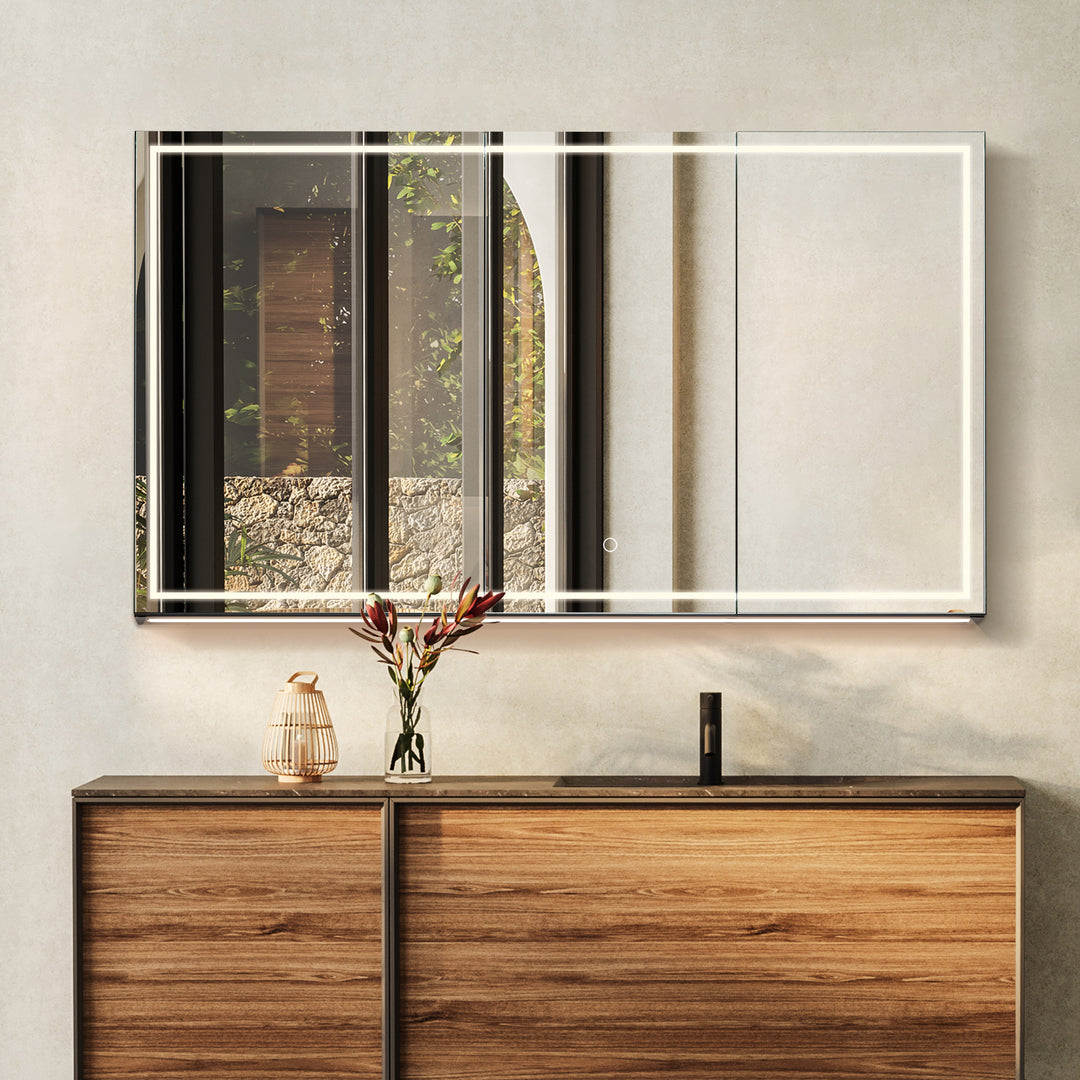 Hesili Rectangular Frameless Surface-Mount LED Lighted Bathroom Mirror Medicine Cabinet