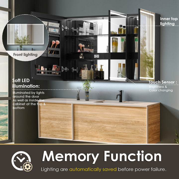 Hesili Rectangular Frameless Surface-Mount LED Lighted Bathroom Mirror Medicine Cabinet