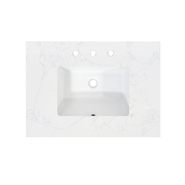 Ceres Engineered Stone Vanity Top in Grain White with Single White Sink