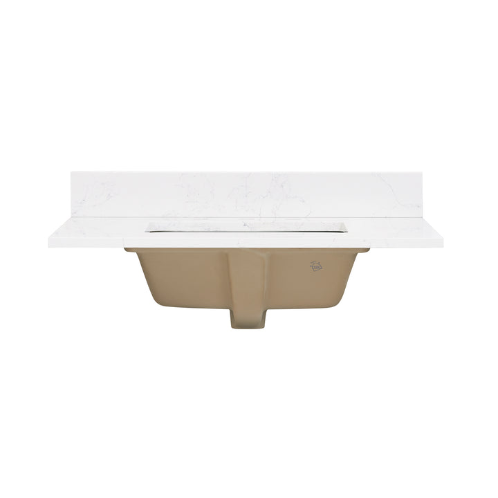 Ceres Engineered Stone Vanity Top in Grain White with Single White Sink