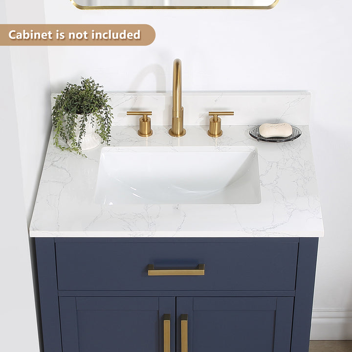 Ceres Engineered Stone Vanity Top in Grain White with Single White Sink